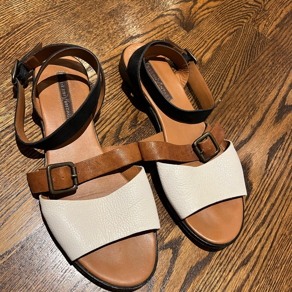 Elegant White and Brown Sandals